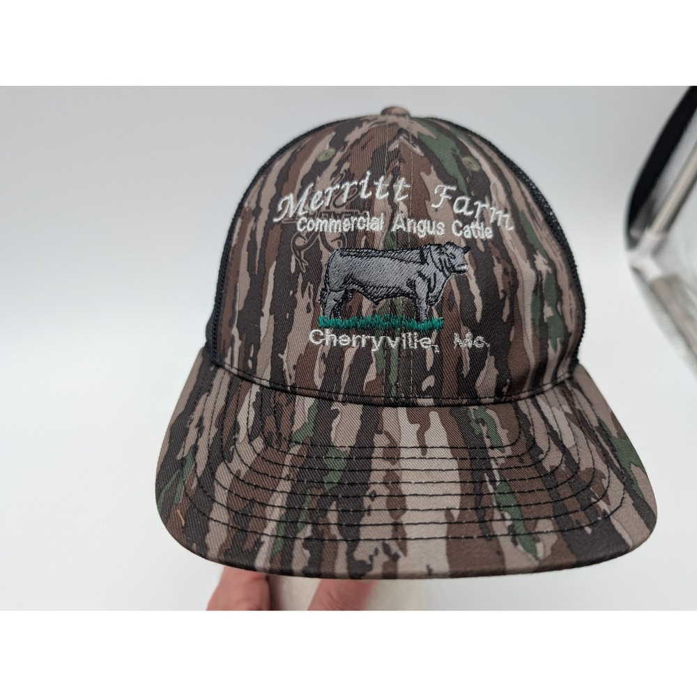 Richardson 112P Merritt Farm Angus Cattle Camo Mesh Snapback Trucker Hat Black